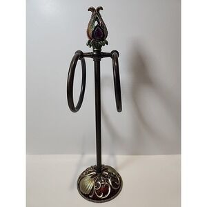 Luxurious Neiman Marcus Bronze Jewel Encrusted Double Ring Bath Towel Holder